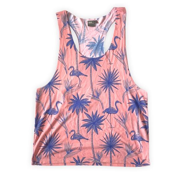 ASOS : NEW Tropical Flamingo Racerback Tank Pink Blue Palm Print : XL - Picture 2 of 9